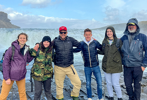 Marist University's Dr. Zion Klos, Associate Professor of Environmental Science, in Iceland with Marist Environmental Science majors.