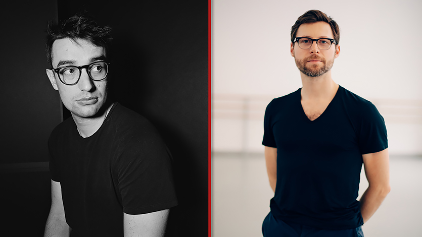 Image of composer Ellis Ludwig-Leone (left) and Troy Schumacher (right) of The Woods.