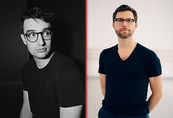 Image of composer Ellis Ludwig-Leone (left) and Troy Schumacher (right) of The Woods.