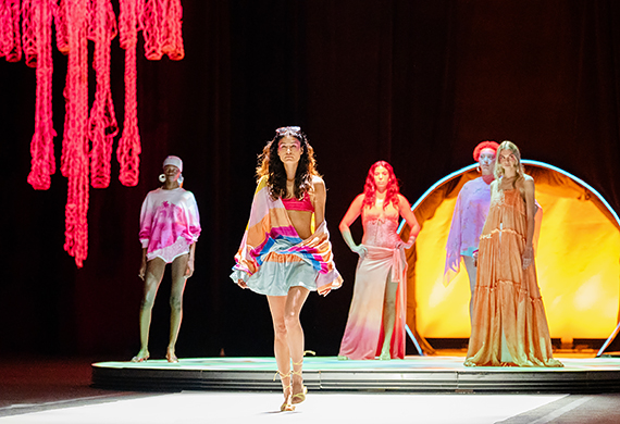 The “Beach Day” collection by Sydney Page ‘25 at the 2025 Silver Needle Runway show inside McCann Arena. Photo by Nelson Echeverria/Marist University. 