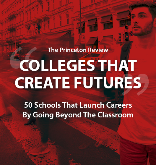 Graphic of: The Princeton Review- Colleges that create futures. 50 schools that launch careers by going beyond the classroom 2017.