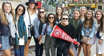 Image of group of students at the St Michael Fountain