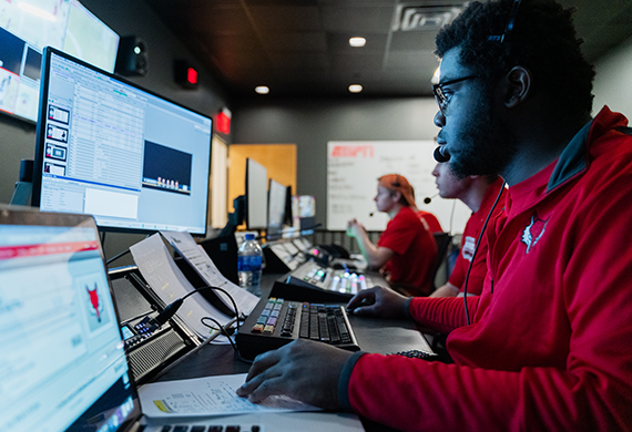 An image of Marist student in the ESPN Control Room