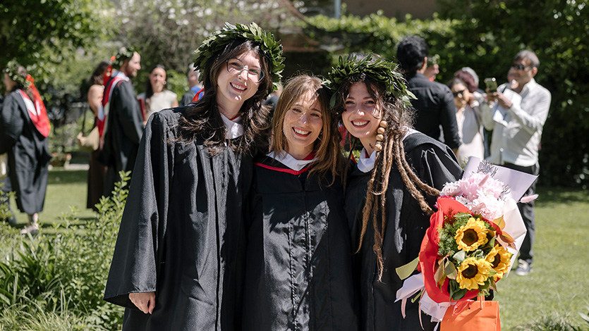 Image of Catherine Amis '25, Professor Elisa Gradi, and Belis Ozbek '25.