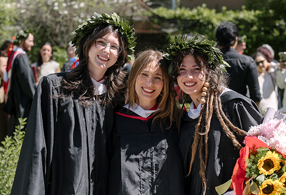Image of Catherine Amis '25, Professor Elisa Gradi, and Belis Ozbek '25.