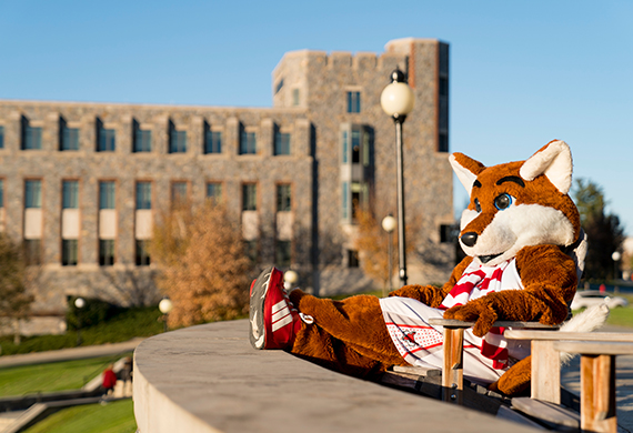 Image of Frankie the Fox on the campus green