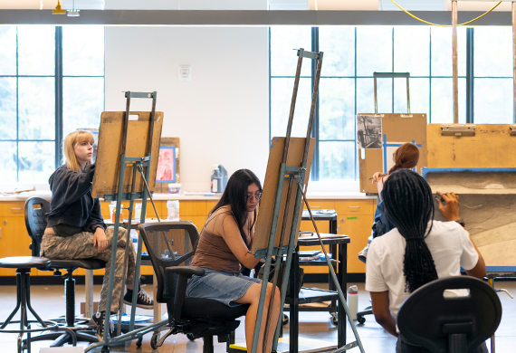2025 Pre-College students work in their Introduction to Studio Art class at the Steel Plant. In a professional studio setting, they explore diverse drawing techniques that emphasize both the representation and interpretation of objects and natural forms. Photo by Carlo de Jesus/Marist University.