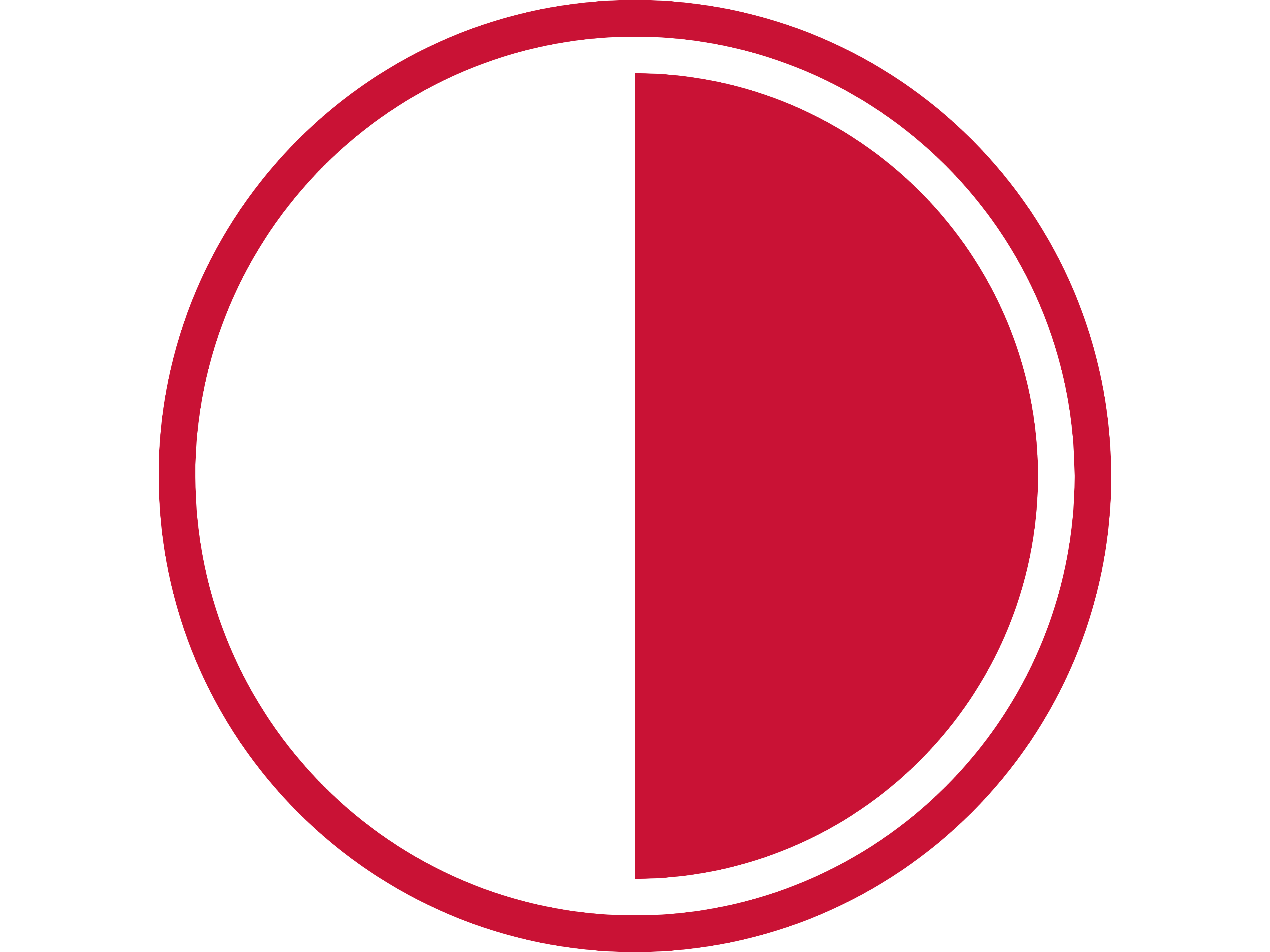 An outlined icon of a half circle within a circle in Marist Red.