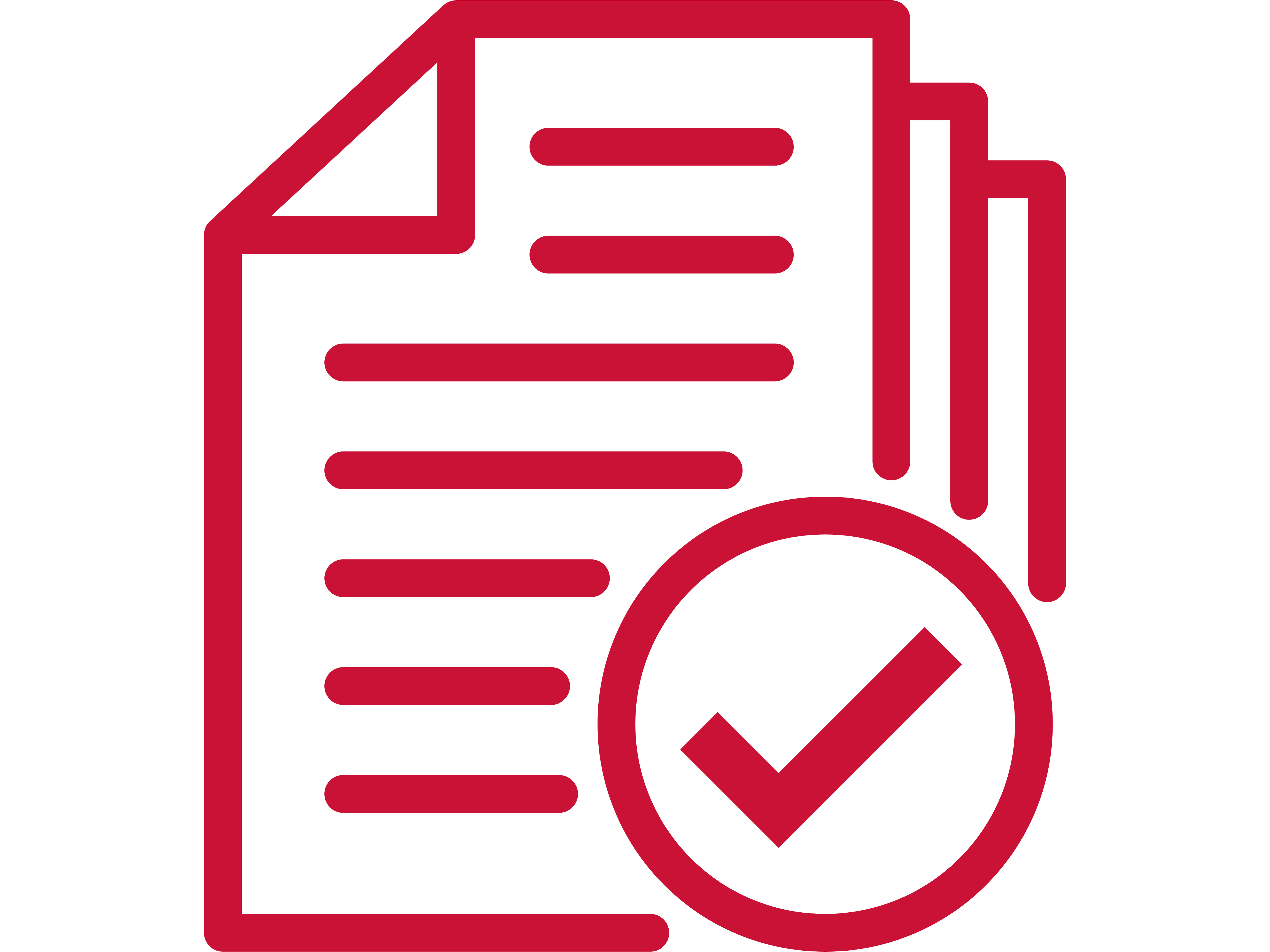 An outlined icon of a document with check icon over it in Marist Red.