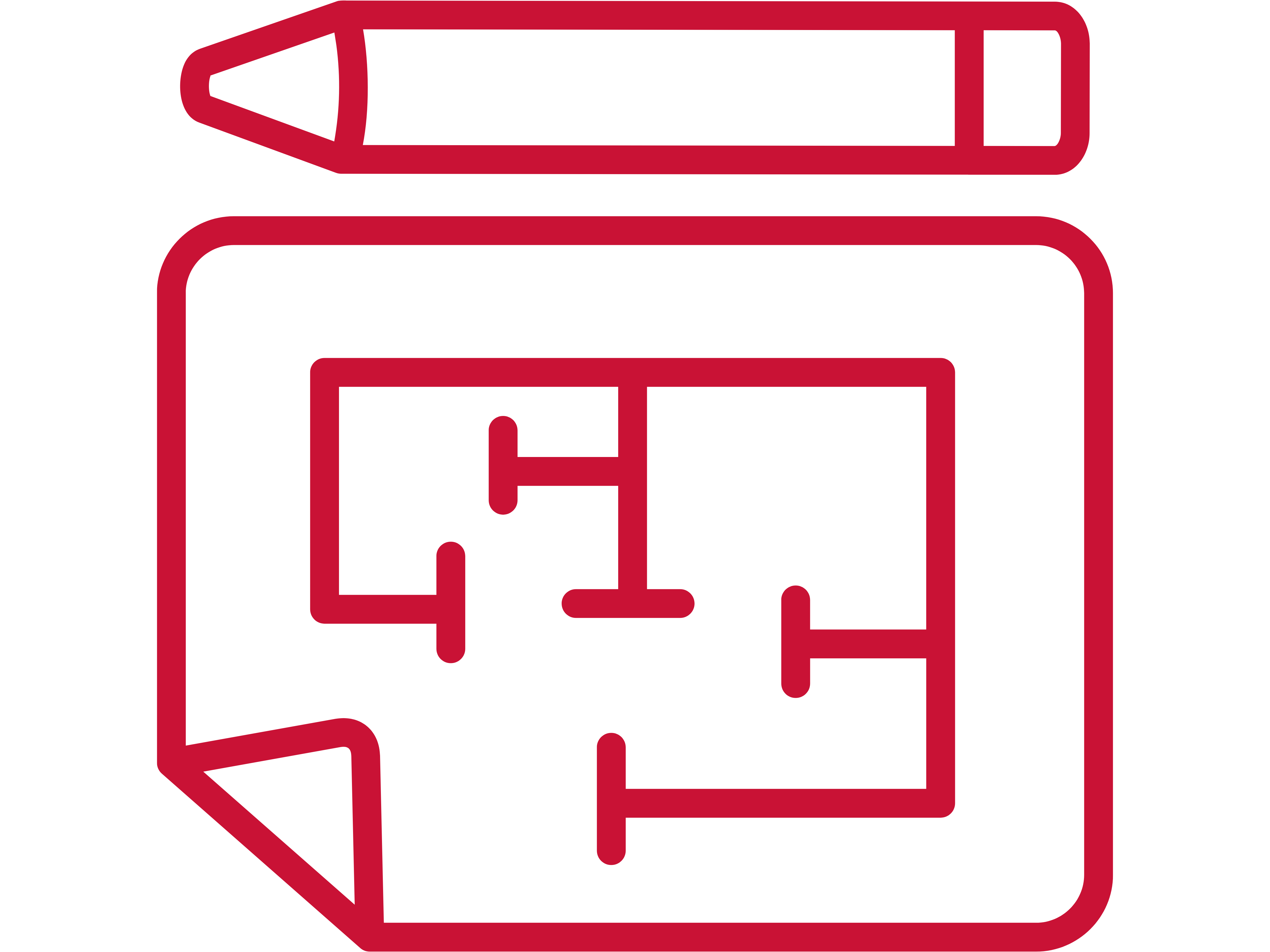 An outlined image of a maze with the pencil on top horizontally in Marist Red