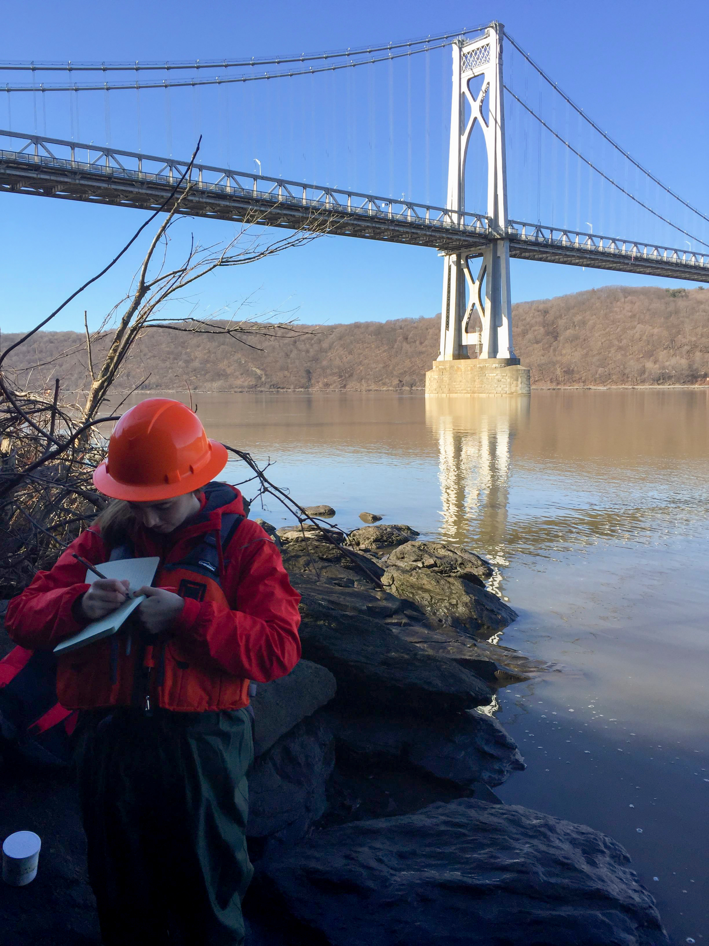 image of marist environmental student, background Mid-Hudson Bridge
