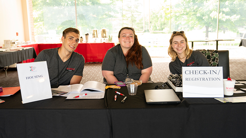 Marist students serving as conference ambassadors (L-R) Gino Cassese ’19, Tierney Riccitelli ’19, and Nicole Morrissey ’22.
