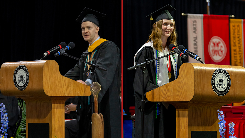 image of Excellence in Graduate Studies Awardee Daniel Creedon (left) and Valedictorian Emmanuelle Farrell (right)