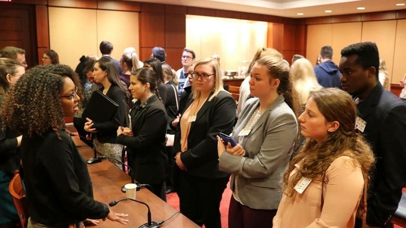 IMAGE OF: [Image: 2022_08_03 DanishaCraig_BODYDC.jpg]Craig ’18 (far left) on the Marist D.C. Public Service career trip in 2019. Photo by Kevin McCall.