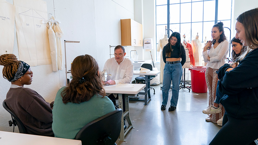 Fashion students with Professional Lecturer of Fashion Design Patrick Boylan