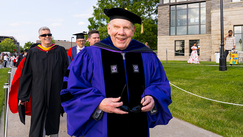 Dr. Ritschdorff serving as Grand Marshal at 2023 Commencement in May.