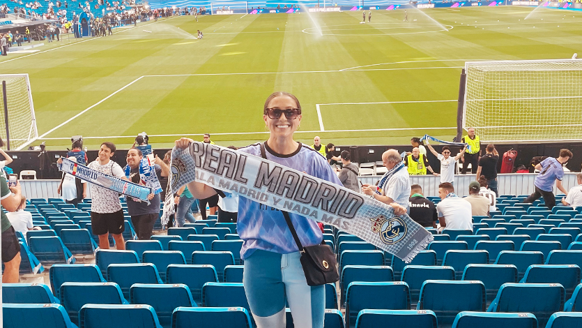 Image of Amanda Calderelli at soccer stadium in Madrid.