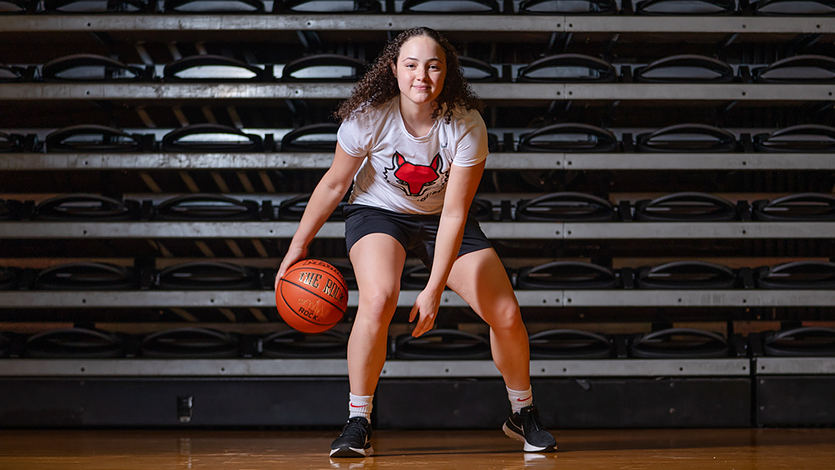 Image of Amanda practicing in the McCann Arena. 