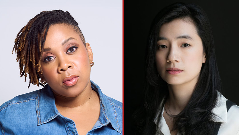 Side-by-side image of Crystal Monee Hall, musician and songwriter for Shelter and Hansol Jung, writer of Backyard Boys.