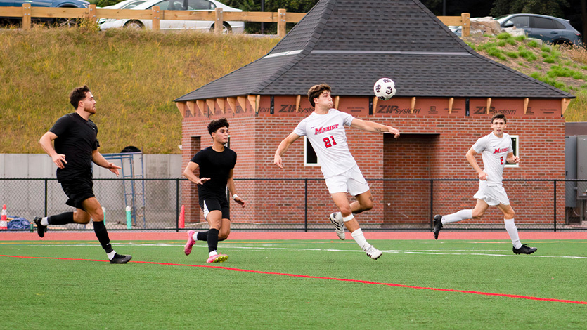 Men’s Club Soccer in a game on the new turf field at Gartland Commons. 