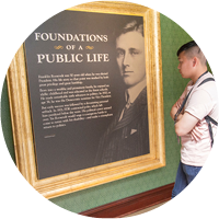 Image of a student exploring the Franklin D. Roosevelt presidential library in nearby Hyde Park, New York.