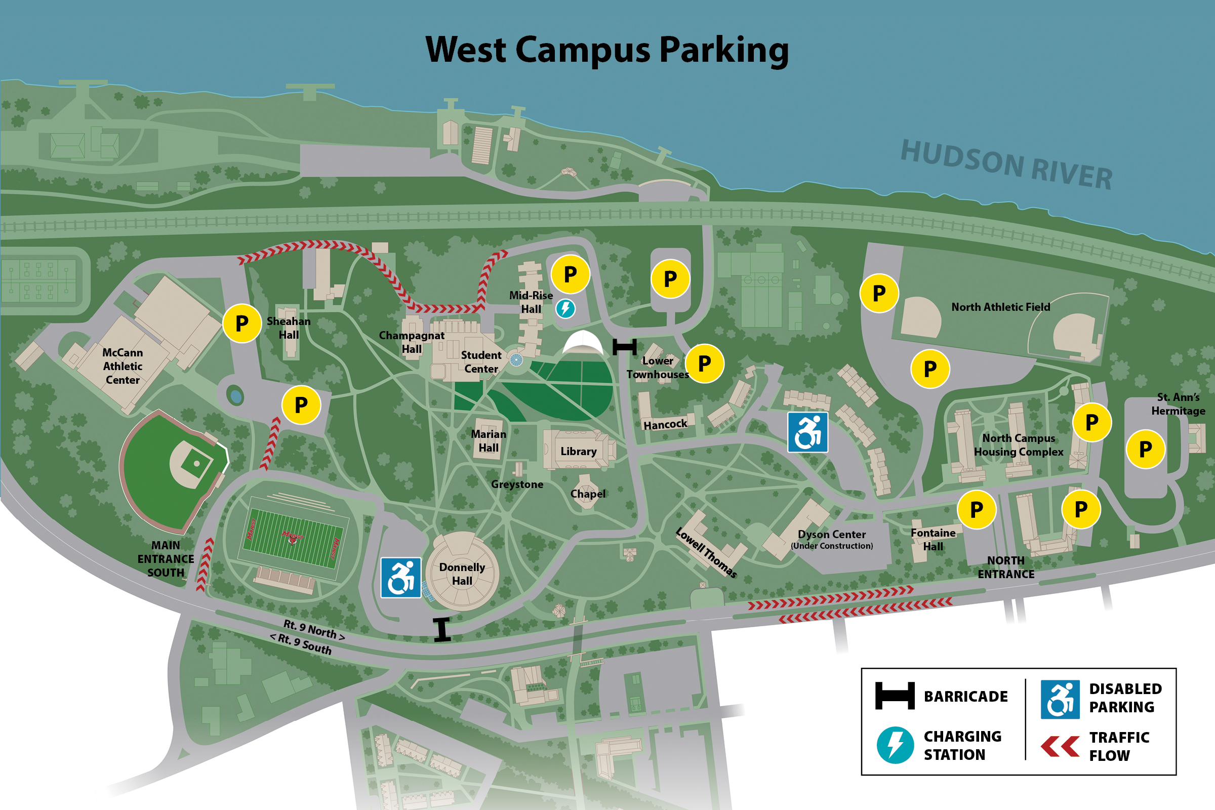 Image of a parking map of the west side of the Marist campus.