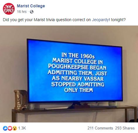 Marist Jeopardy! Facebook post