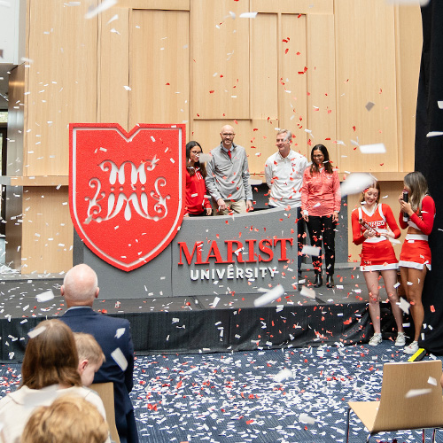 Marist University image: Stage with confetti at University Day.