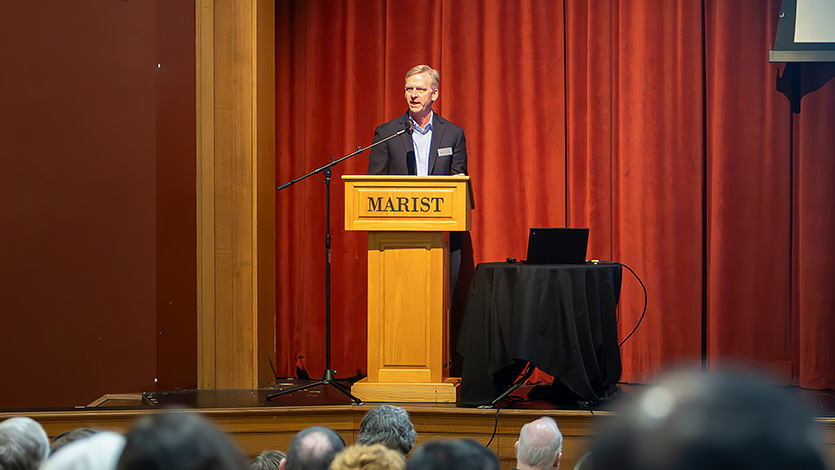 Image of President Weinman speaking at the Hudson Valley AI Summit.