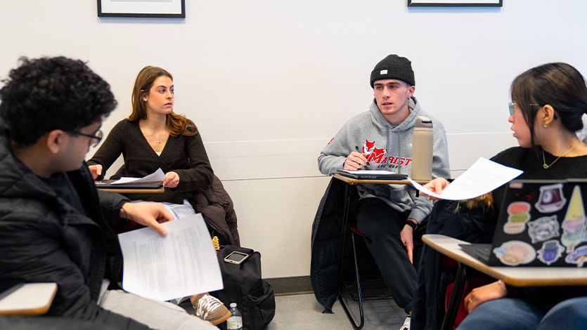 Marist University image: group discussion in the AI ethics course.