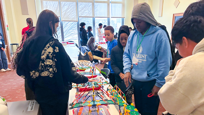 Image of Poughkeepsie students in the "Building Bridges" workshop.