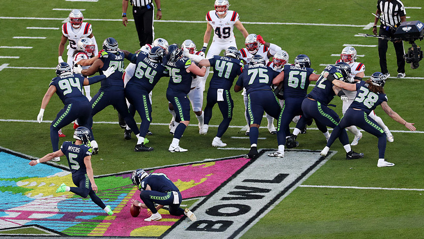 Marist University Image: Seattle Seahawks placekicker Jason Myers ’13 kicks in Super Bowl LX. 