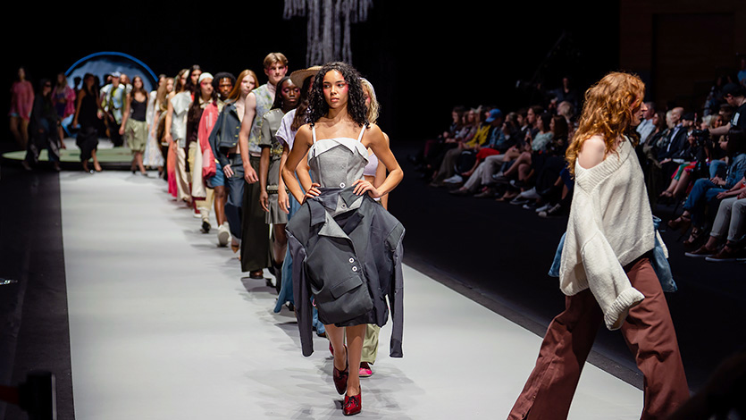 Image of the Silver Needle Runway fashion show in the McCann Arena at Marist University.