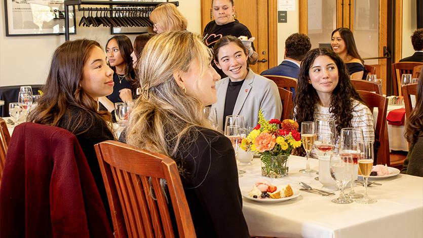 Image of Wine Etiquette workshop hosted by the CBE. Left: Vincenzo Lauria gives tips to students at the interactive workshop. Right: students learn essential wine etiquette for business dinners and professional networking. Photos by Alyssa Walrad/Marist University.