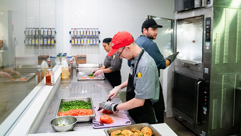 Marist University Image: Gourmet Dining staff meal prepping.