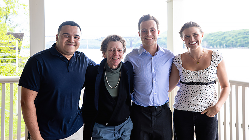 Image of Truman Scholar Victor Rivera Jr. '27 and Fulbright recipients Mackenzie Carey ’26 and Benjamin Cook ’26 together at a special reception honoring their remarkable achievements. Photo by Emily Portnov ’29/Marist University.
