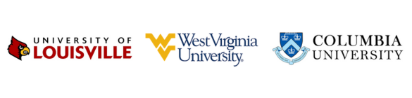 Image containing logos for University of Louisville, West Virginia, and Columbia University.