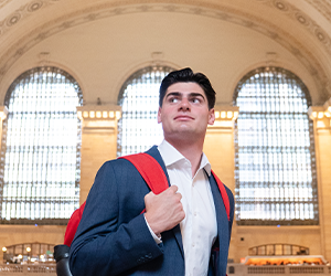 Marist University's image of a Marist student in NYC's Grand Central Station.