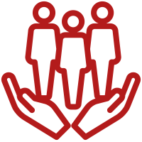Image of an icon of hands holding people representing curriculum for the online MSW program.