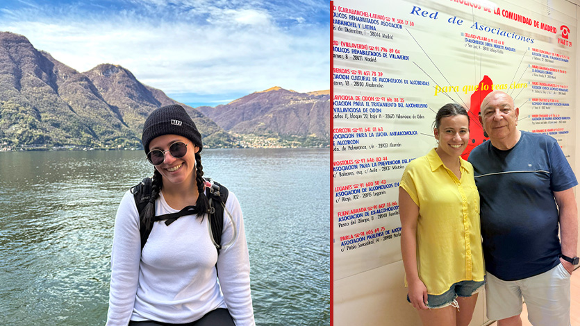 Marist University image: side-by-side images of Veronica Vogelman with her internship supervisor and traveling in Italy.