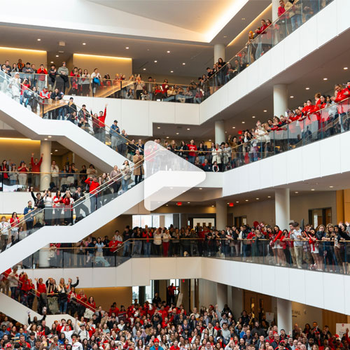 Image of the Dyson atrium on Marist University Day.