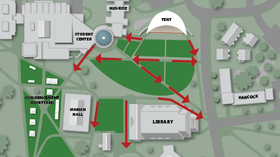 Image of campus green ceremony site evacuation map.