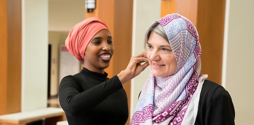 This is a photo of a student and professor on World Hijab Day