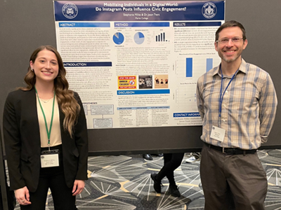 Image of student and faculty member presenting research at the Eastern Psychological Association.