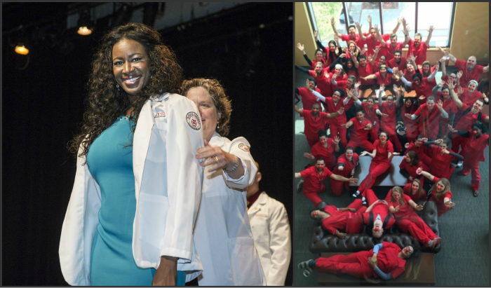 An image of the Physician Assistant program White Coat Ceremony and their participation in Red Nose Day