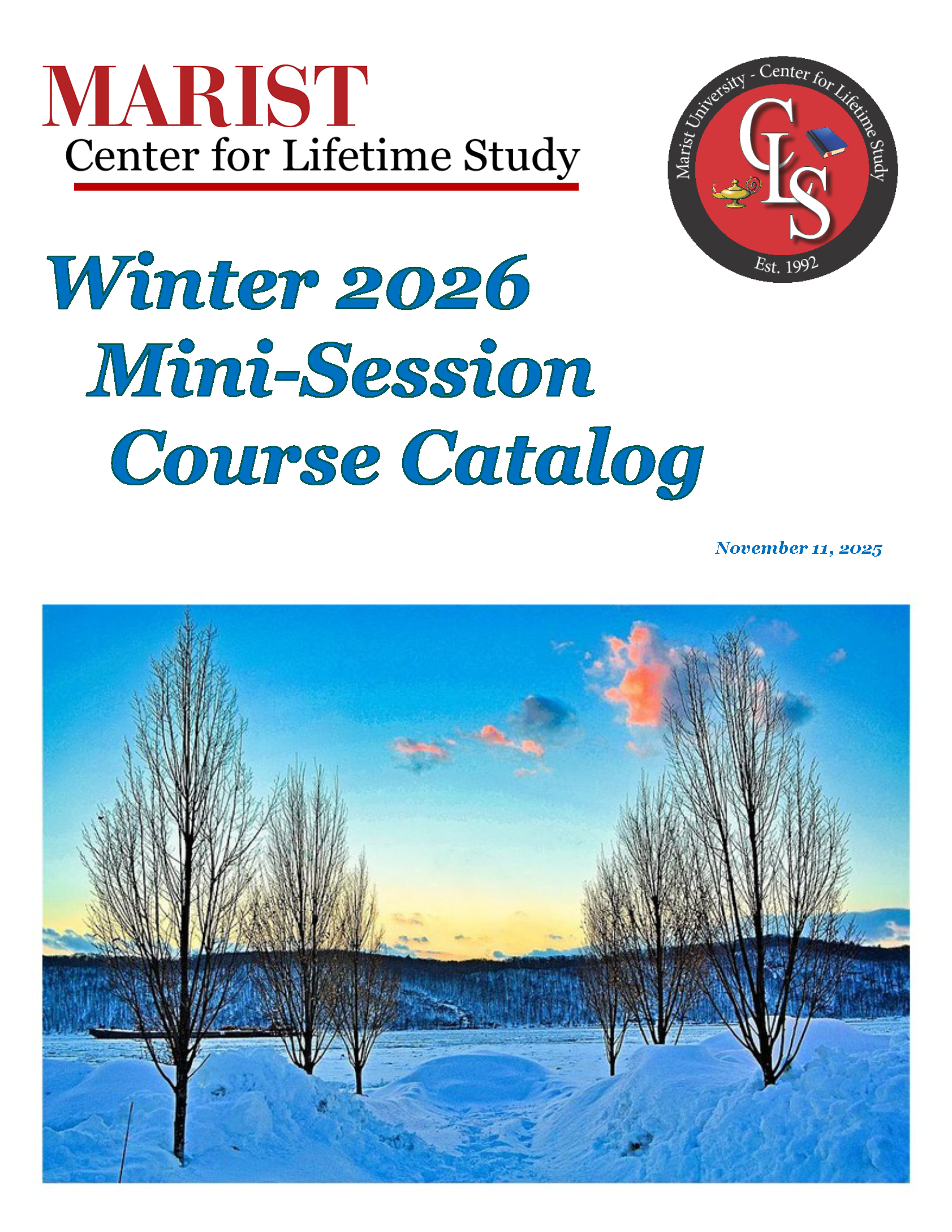 image of the cover for the CLS Winter 2026 course catalog